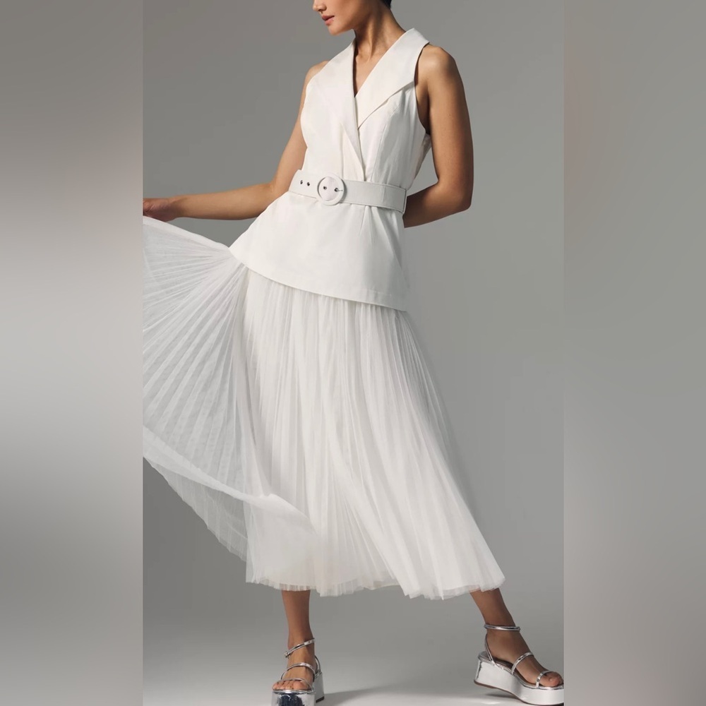 HUTCH $280 ANTHROPOLOGIE White Tulle Vest Dress Size 2 Coquetteβ Wedding Bride